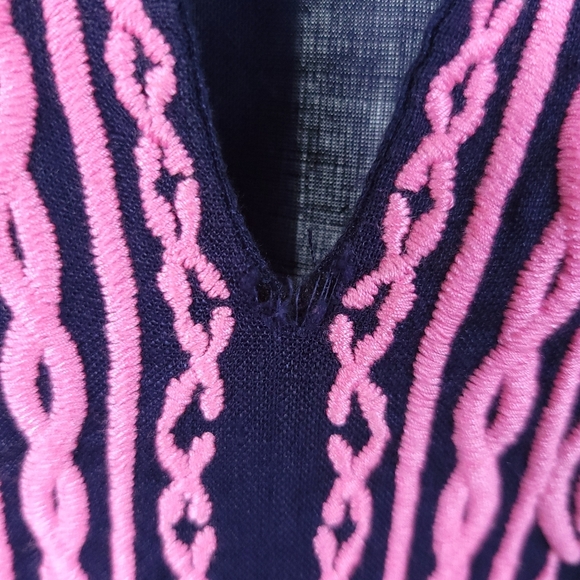 Lilly Pulitzer Amelia Island Tunic Top Blouse XXS Navy Linen Embroidered V-Neck - Picture 13 of 13